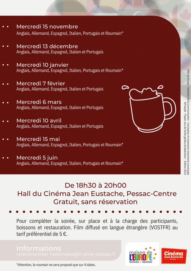 Programme 2024 des Cafés Linguistiques à Pessac